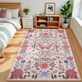 5x7 Dark Green Floral Area Rug for Living Room,Boho Machine Washable