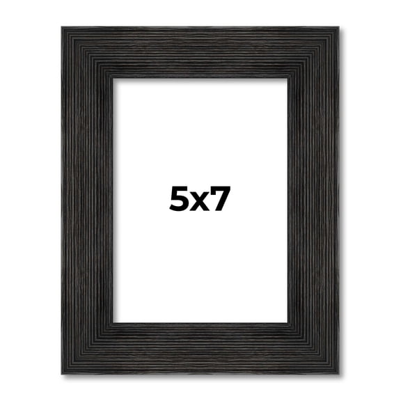 5x7 Distressed/Aged Black Complete Wood Picture Frame with UV Acrylic, Foam Board Backing, & Hardware