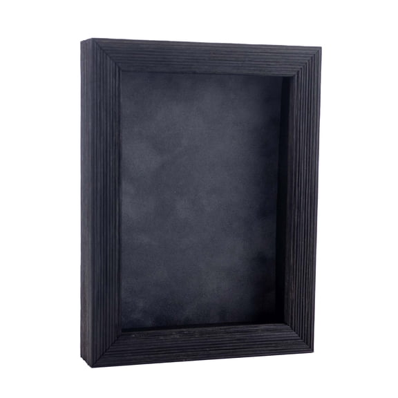 5x7 Distressed Black Shadowbox Frame - Interior Size 5x7 with 1" Usable Depth - Dark Grey Acid-Free Suede Backing