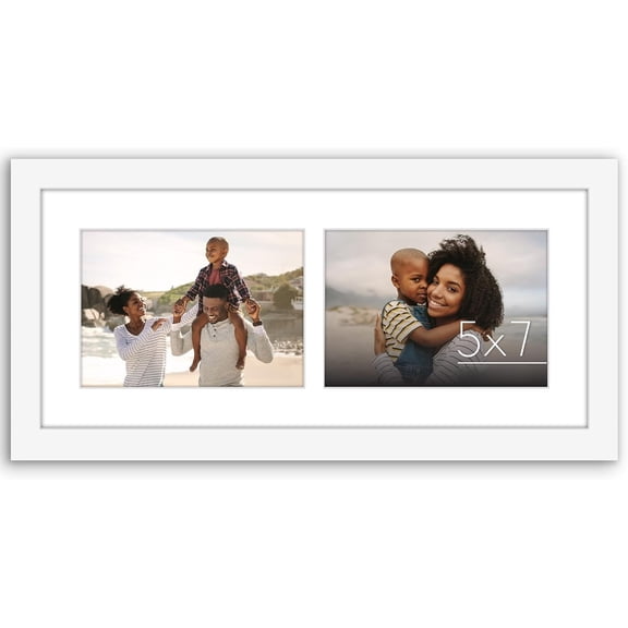 5x7 Double Picture Frame with Shatter-Resistant Glass - Fits Two 5x7 Photos or use as One 7x16 Frame - Signature Collection - Collage Frames for Tabletop and Wall Display - White