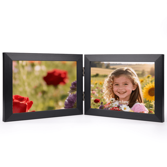 5x7 Double Picture Frame for Tabletop Standing, Black