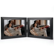 5x7 Double Picture Frame with Real Glass Display Horizontal 5 by 7 Photo, Hinged Folding Frame for Tabletop Standing, Black