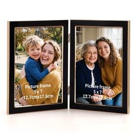 5x7 Double Aluminum Picture Frame with Tempered Glass, Metal Hinged Frame for Tabletop or Wall, Black, Gift for Father 's Day or Wedding