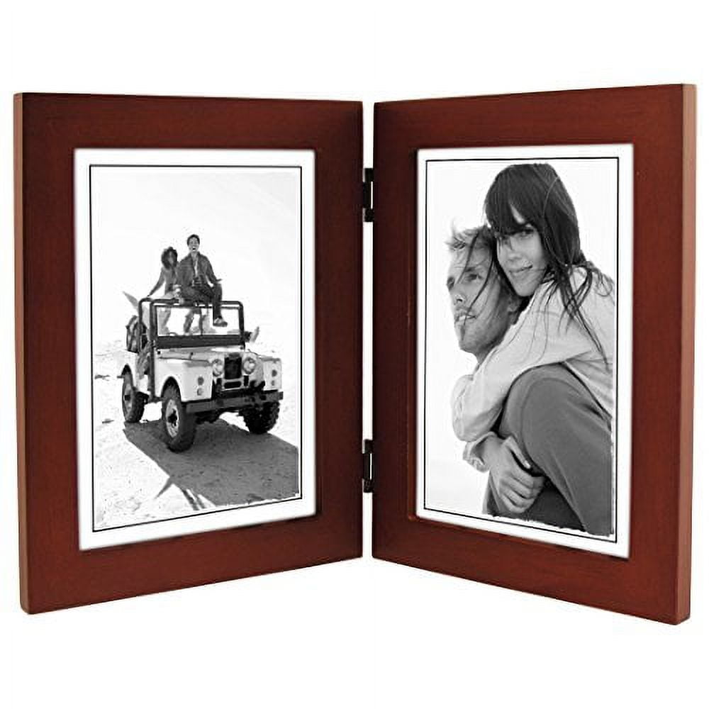 5x7 Double Vertical. Picture Frame LINEAR Dark Walnut Wood