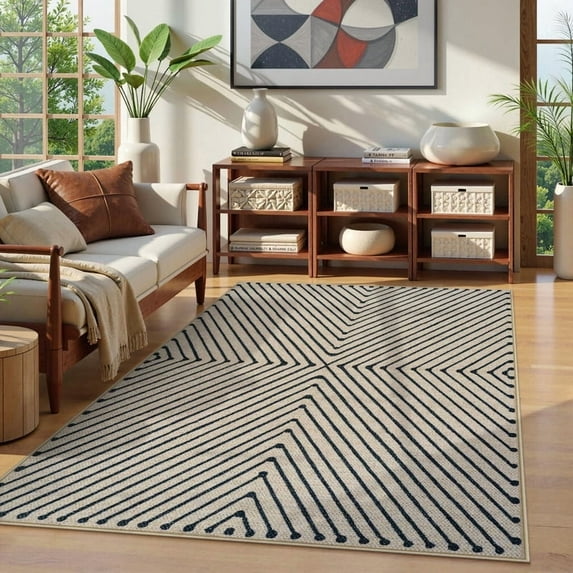 5x7 Easy Jute Area Rugs for Living Room, Modern Geometric Large Carpet Washable Non Slip Checkered Outdoor Rug, Black/Neutral Farmhouse Dining Room Carpets for Bedroom Dorm Outside Patio