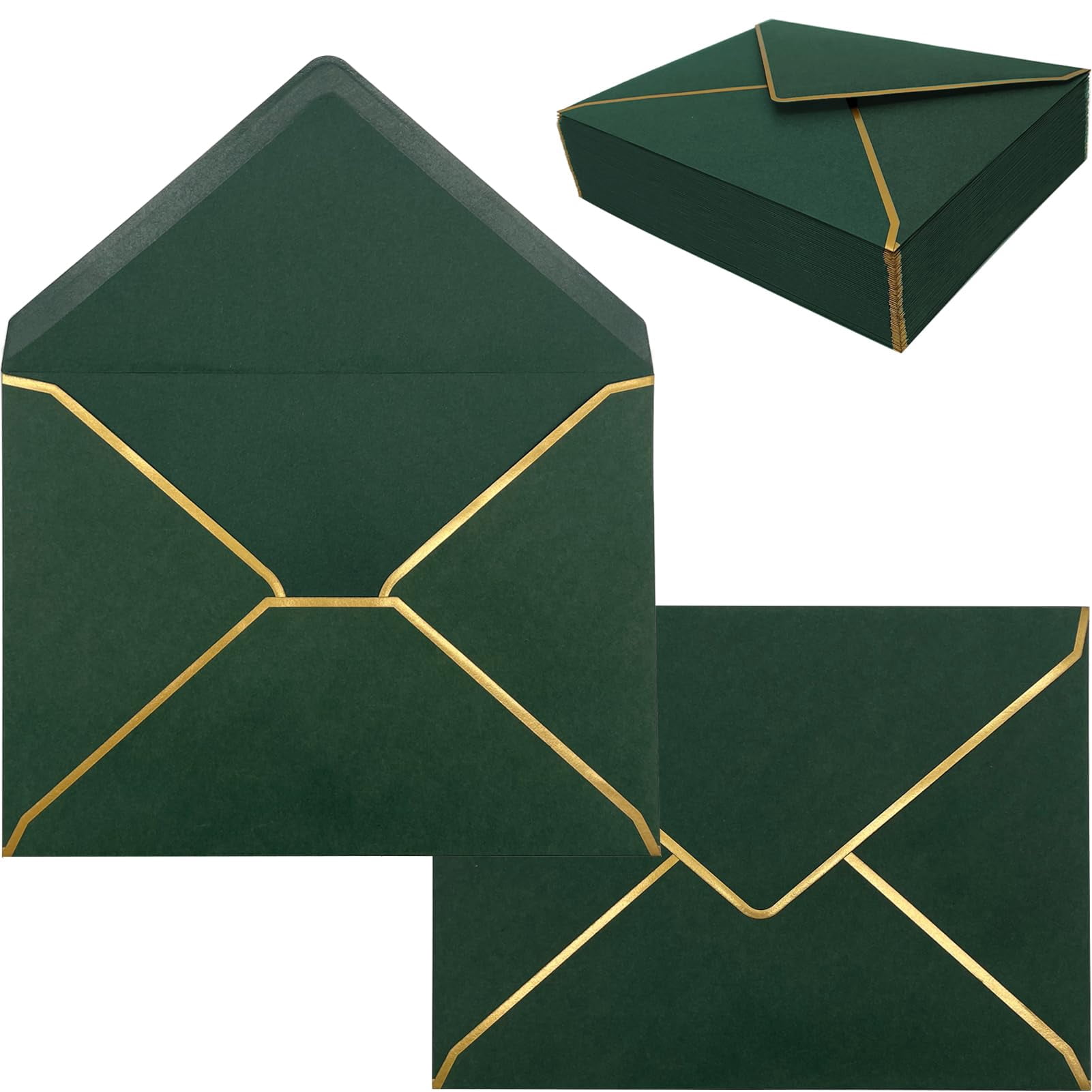5x7 Envelopes for Invitations with Gold Border, 50 Pack A7 Envelopes ...