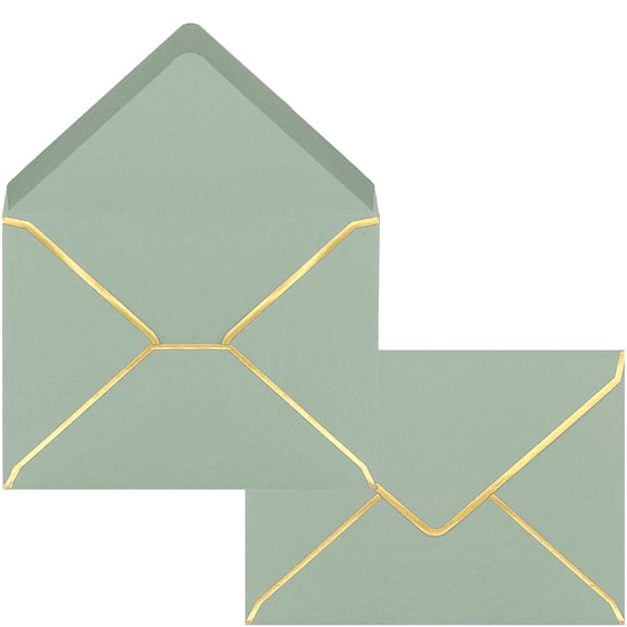 5x7 Envelopes for Invitations with Gold Border, 50 Pack A7 Envelopes with V-Flap, Self Seal Greeting Card Gift Card Envelopes