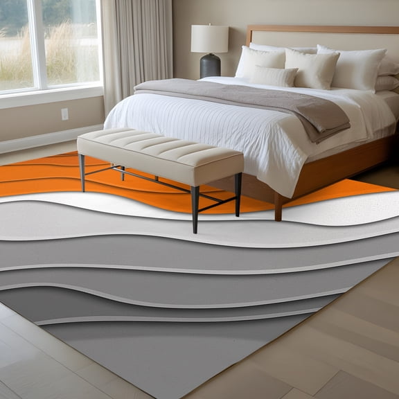 5x7 Fall Orange Grey Modern Geometric Area Rug for Living Room, Washable Non Slip Low Pile Soft Indoor Rug for Bedroom Dining Room, Abstract Ombre Standard Room Rug