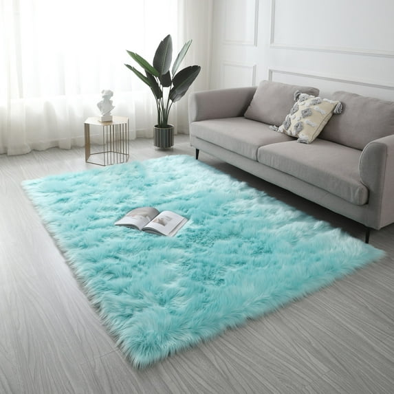 5x7 Feet Ultra Soft Faux Fur Sheepskin Area Rug, 3.5-inch Thick Modern Indoor Fluffy Shaggy Rug for Bedroom, Livingroom and Dorm Decorative, High Pile Non-Slip Carpet, Teal