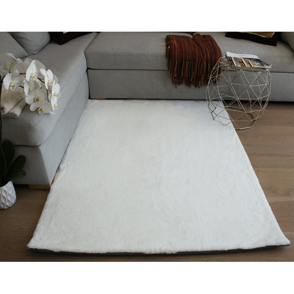 5x7 Feet White Color Faux Solid Quality Rabbit Skin Animal Hide Animal Skin Soft Rabbit Hide Polyester Made Fuzzy Furry Bedroom Living Room Modern Contemporary Area Rug Carpet Rug