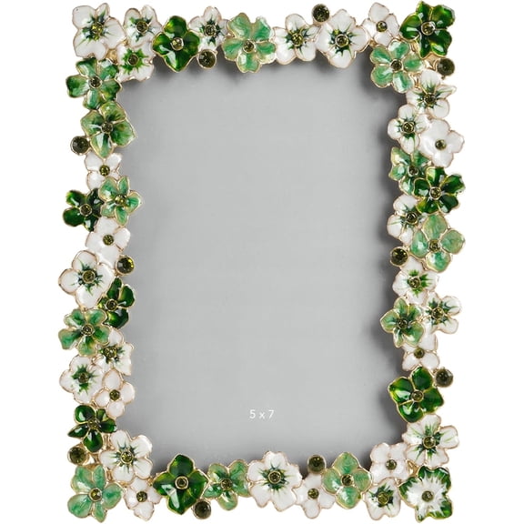 5x7 Floral Metal Picture Frame Decor Ornate Antique Enamel Photo Frames with Glass Front, Art Decor Tabletop Display, Gifts Ideas , Horizontally & Vertically,green,Home Decor