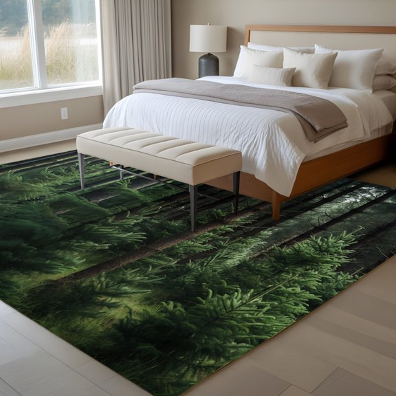 5x7 Forest Branch Leaves Area Rug for Living Room, Washable Non Slip Low Pile Soft Indoor Rug for Bedroom Dining Room, Pine Green Plant Standard Room Rug