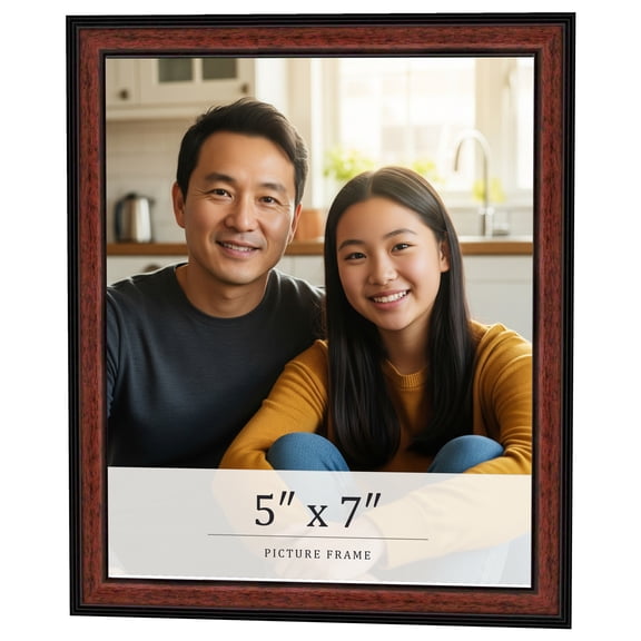5x7 Frame Executive Brown Round Mahogany Finish Solid Wood Picture Frame | 1.25 Inch Moulding Width