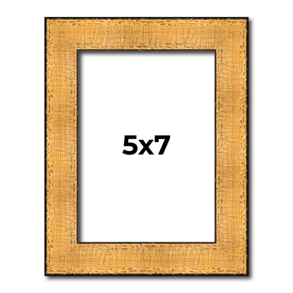 5x7 Frame Gold Rustic Solid Wood Picture Frame | 1.25 Inch Wide Moulding | Rustique Gold Collection