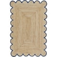 thumbnail image 1 of 5x7 Ft Navy Blue Border Premium Scalloped Jute Rug – Handcrafted Natural Braided Carpet for Living Room, Bedroom, Entryway, Boho Home Decor, 1 of 5