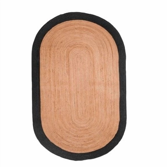 5x7 Ft Oval Black & Natural Jute Area Rug, Hand-Woven, Farmhouse Boho Style, Durable & Pet-Friendly Rug for Living Room, Dining Room, and Bedroom