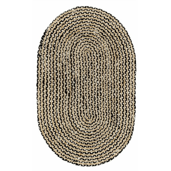 5x7 Ft Oval Black & White Cotton Jute Area Rug, Hand-Woven Farmhouse Boho Style, Durable & Pet-Friendly Rug for Living Room, Dining Room, and Bedroom