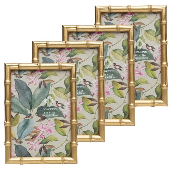 5x7 Gold Bamboo Resin Picture Frames, Natural Bamboo-Inspired Photo Frames for Tabletop Display ( set of 4 )