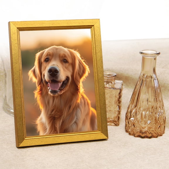 5x7 Gold Wood Picture Frame, Handmade Custom Frame, Wall Decorations, Wall hangings, Frame for Wall Art, Anti-Reflection Glass, 5x7 Frame