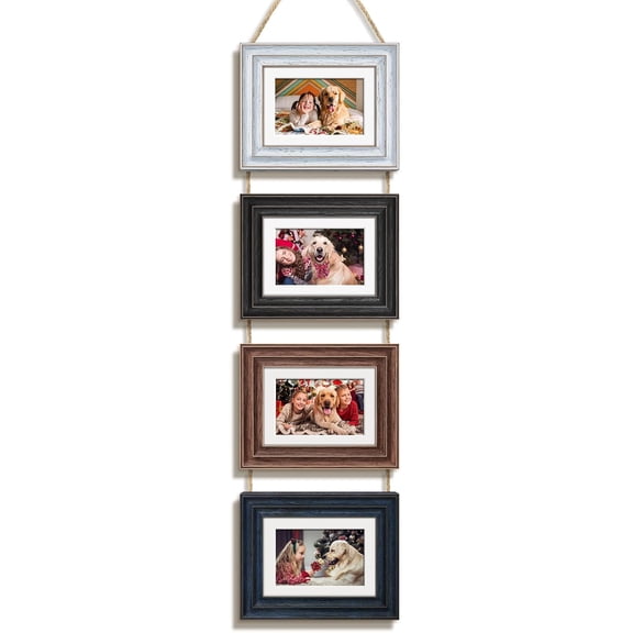 5x7 Hanging Picture Frames Collage Wall Decor with 4x6 Mat,High Definition Temped Glass with Wood Grain White,Black,Brown,Blue Mix Assorted Color,1Pack$$Home Decor, Kitchen, & Other