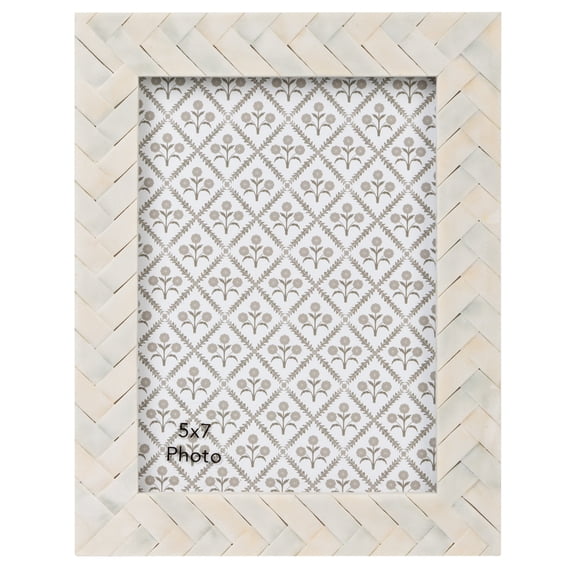 Sterling & Noble Home 5x7 Picture Frame Neutral Herringbone Tile Faux Horn Photo Frame