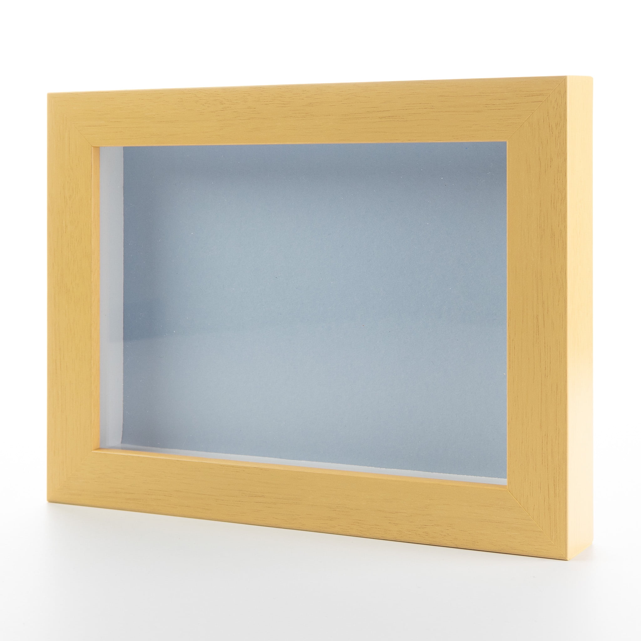 5x7 In Shadow Box Frame Natural Real Wood with a Blue Acid-Free Backing ...