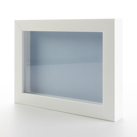 5x7 In Shadow Box Frame Painted White Real Wood with a Blue Acid-Free Backing | 3/4" of Usuable