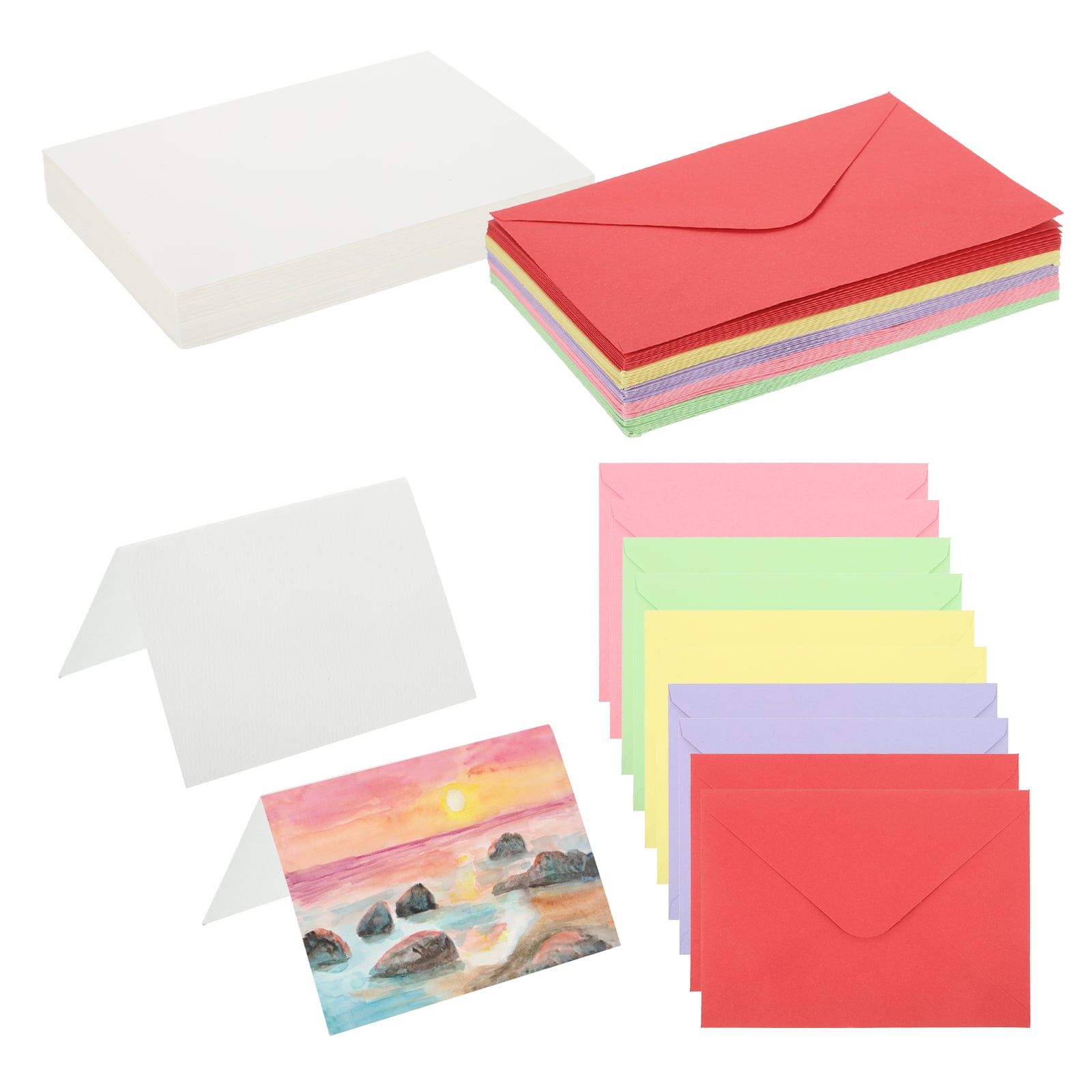 5x7 Inch Pure Cotton Watercolor Cards, 50 Sets Postcards with Envelopes 140lb/300 GSM for Art Painting Creative Thank Notes, 5 Colors