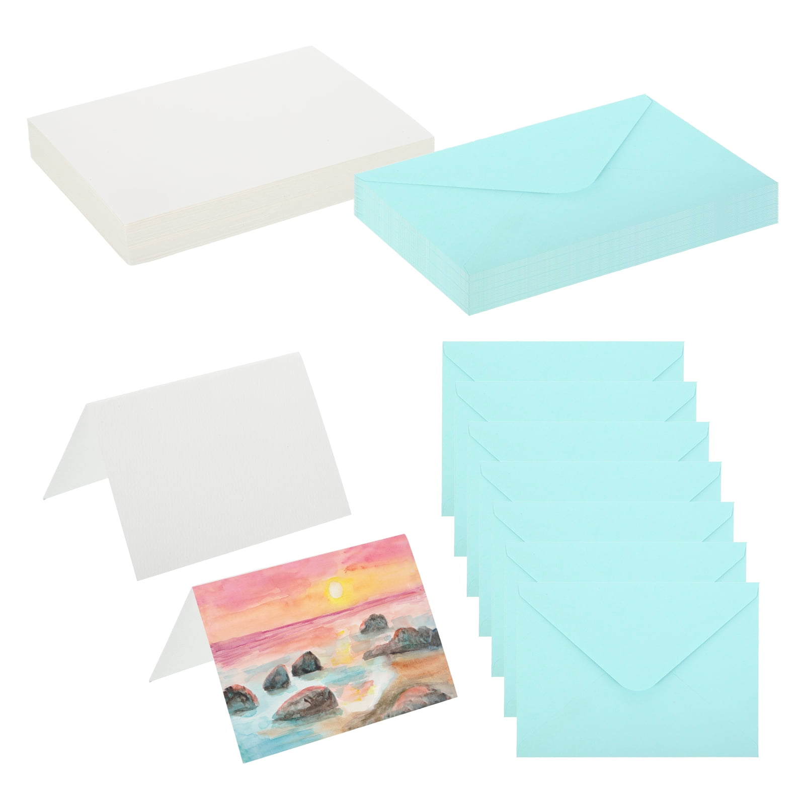 5x7 Inch Pure Cotton Watercolor Cards, 50 Sets Postcards with Envelopes 140lb/300 GSM for Art Painting Creative Thank Notes, Blue