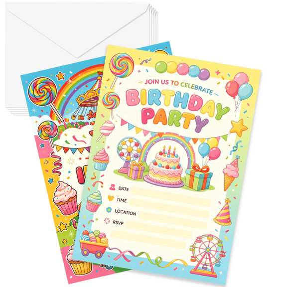 5x7 Kids Birthday FillIn Party Invites, 20 Invitation Cards Complete with EnvelopesBIRTHDAY CAR051