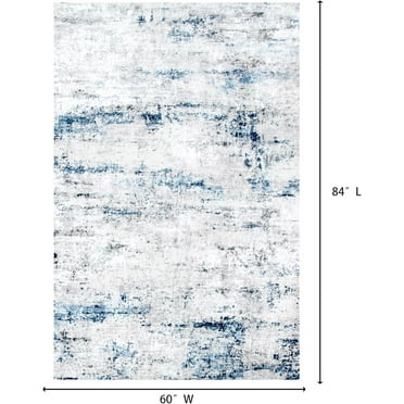 5x7 Large Soft Indoor Carpet Modern Abstract Rug with Non-Slip Rubber Backing White Gray Blue
