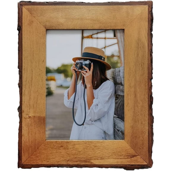 5x7 Live Edge Picture Frame, Rustic Wood Photo Frames Farmhouse Decor for Tabletop or Wall Display, Natural Brown