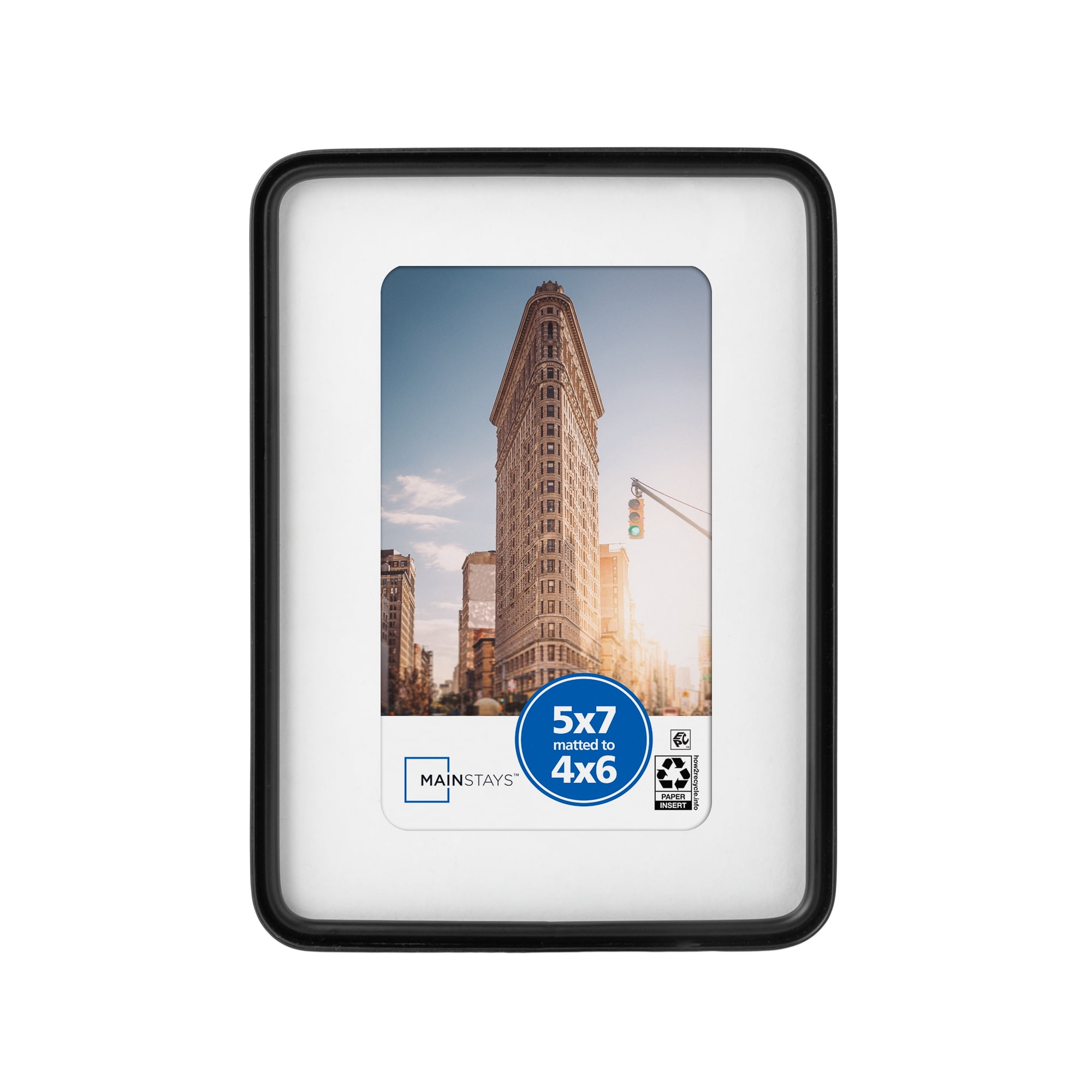 Mainstays 5" x 7" Matted to 4" x 6" Rounded Corner Tabletop Picture Frame, Black