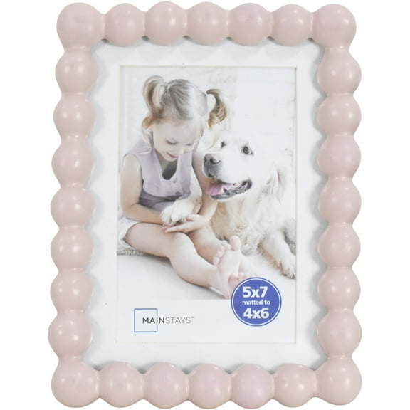 Mainstays Blush Pink Bubble Beaded 5x7 Picture Frame Matted to 4x6, Pink Photo Frame for Wall, Tabletop Display