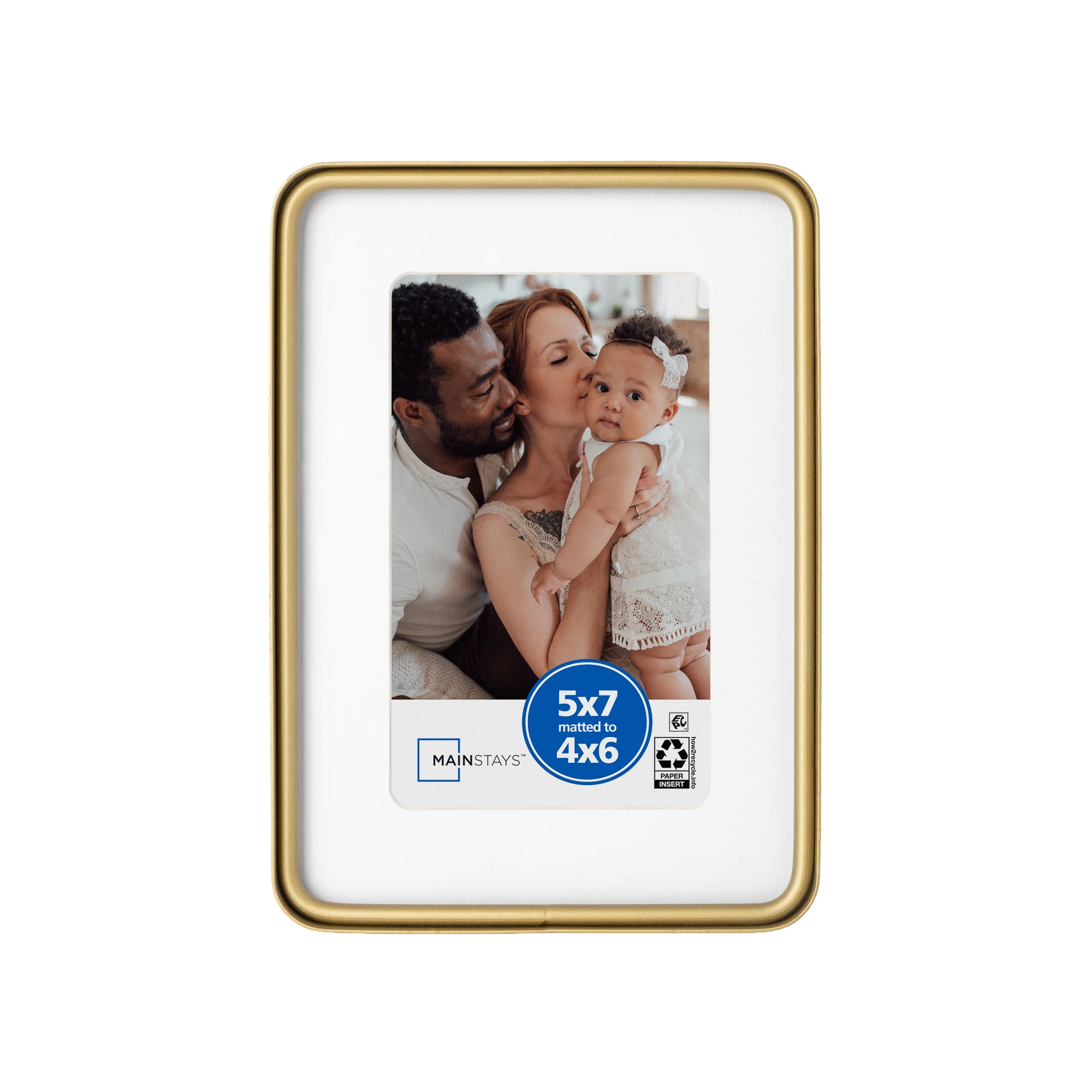 Mainstays 5x7 Matted to 4x6 Picture Frame – Gold Rounded Corner Tabletop Photo Frame