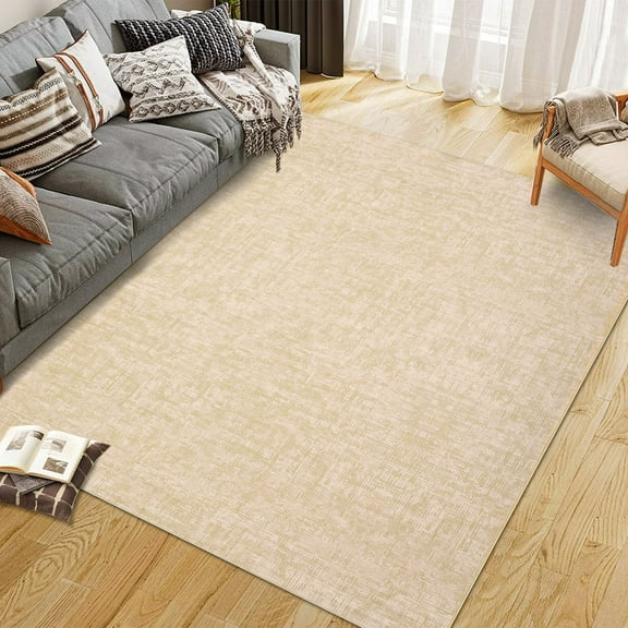 5x7 Machine Washable Area Rug for Living Room Non-Slip Stain Resistant Modern Abstract Area Rug Contemporary Solid Throw Rug for Dining Room, Beige