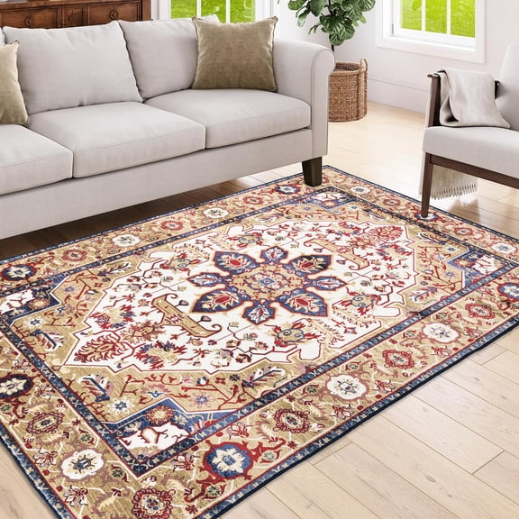 5x7 Machine Washable Non-slip Rug / Vintage Style for Hearth Area