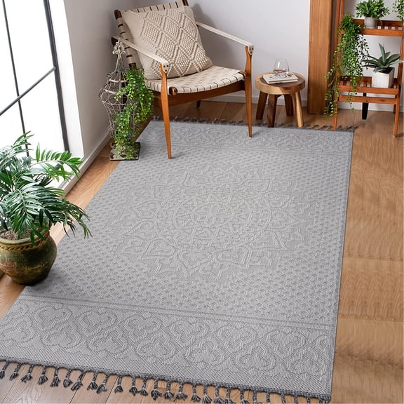 5x7 Medallion Loom & Area Rug White/ - Stain , Non-shedding, Ravishing For Living Room, Dining Bedroom, Entryway, Nursery, Dorm Study, Home Office, Eat-in Kitchen Stain-, Fit