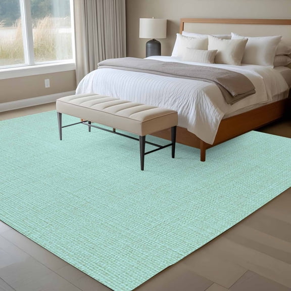 5x7 Mint Green Linen Area Rug for Living Room, Washable Non Slip Low Pile Soft Indoor Rug for Bedroom Dining Room, Pure Color Standard Room Rug
