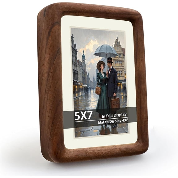 5x7 Natural Dark Walnut Solid Wood Picture Frames, Hand Make Crafted Original Wood Frame with Mat to 3.5x5,Rounded Edge Wooden Photo Frame, For Table Decoration,Perfect Gift