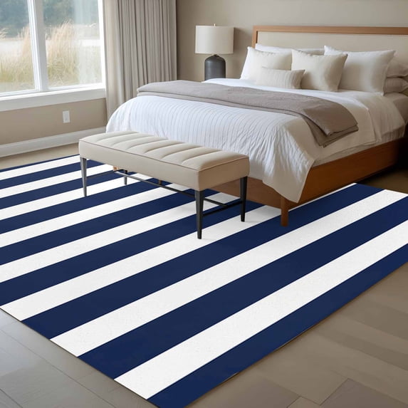 5x7 Navy Blue Stripes Area Rug for Living Room, Washable Non Slip Low ...
