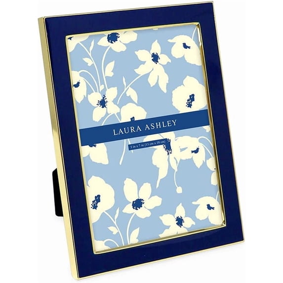 5x7 Navy Enamel Picture Frame, Gold Metal Edge with Easel, for Countertop, Counterspace, Tabletop Display, Bookshelf, Desk, Wall Décor, Photo Gallery (5x7, Navy W/Gold)