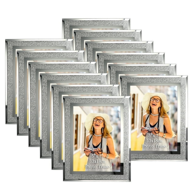 Elegant Ornate 5x7 Silver Glass Picture Frames Set (12 Pack), Ideal for