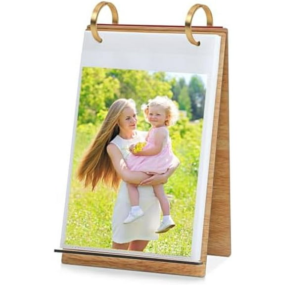 5x7 Photo Frames Wooden Flip Photo Album 5x7 Pictures on Stand Vertical Display for Tabletop, with 60 PVC Pockets$$Home Decor, Kitchen, & Other