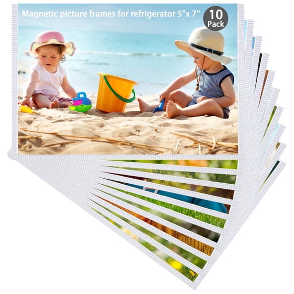 5x7 Photo Sleeves, 10 Pack Magnetic Frame Reusable, Magnetic Photo Frames for Refrigerator 5x7” With Black Border, Refrigerator Magnets For Pictures Suitable Home, School, Office