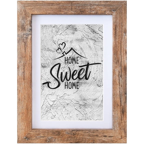 5x7 Picture Frame - Can Display Photo 4x6 with Mat, Wood Frame with Shatterproof Plexiglass, Wall & Tabletop Display, Rustic Brown