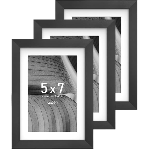 5x7 Picture Frame, Black Photo Frame for Tabletop and Wall Display, Minimalist Design, Set of 3