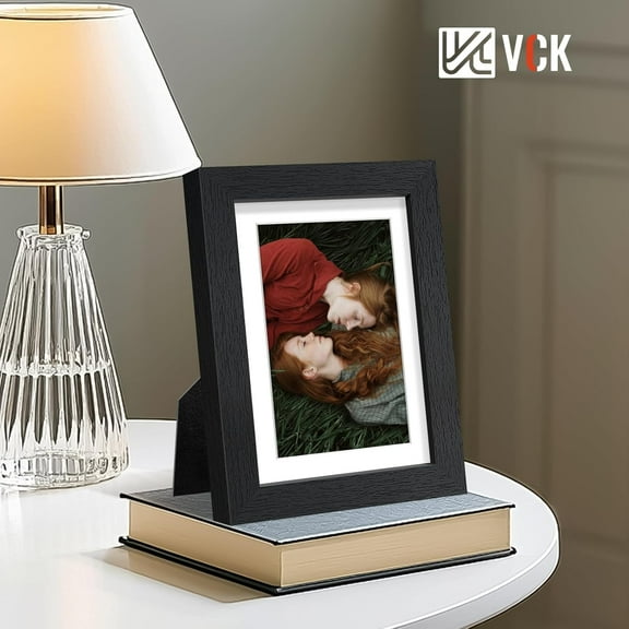 5x7 Picture Frame Black Set of 5, Textured Wooden Photo Frames with HD Glass