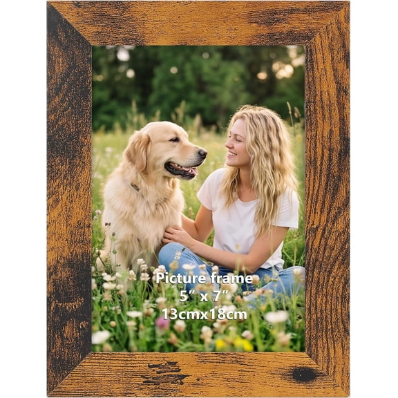 5x7 Picture Frame Brown, 5x7 Frames for Wall Mount or Tabletop Display, Wide MDF Rustic Photo Frames with Shatterproof PET Cover, 5x7 Photo Frame for Home Decor