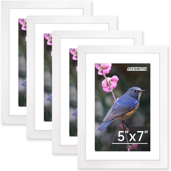 5x7 Picture Frame Bulk-4 Pack, Photo Frame with HD Plexiglass, Display Pictures 4x6 with Mat or 5x7 Without Mat, White Picture Frames Collage Wall Decor, Wall & Tabletop Picture Frames
